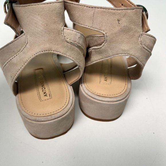 Antonio Melani SIZE 9.5 Mabbela Leather Ankle Strap Taupe Gray Tan Sandals Block - Picture 6 of 12